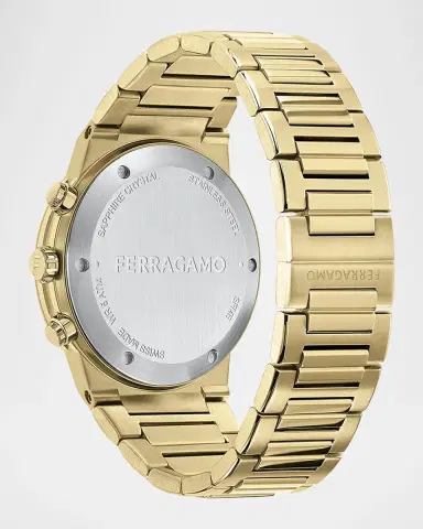 FERRAGAMO 41mm Ferragamo Sapphire Chrono Watch with Bracelet Strap, Yellow Gold | Thumbnail 2 FERRAGAMO 41mm Ferragamo Sapphire Chrono Watch with Bracelet Strap, Yellow Gold | Thumbnail 2