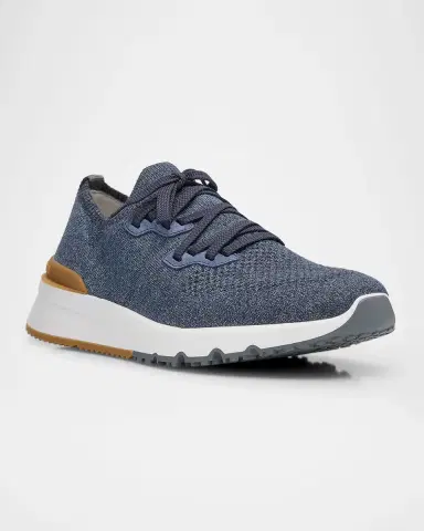 Brunello Cucinelli Men 's Melange Knit Runner Sneakers | Thumbnail 2 Brunello Cucinelli Men 's Melange Knit Runner Sneakers | Thumbnail 2