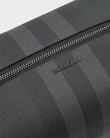 Burberry Men's Charcoal Check Leather Travel Zip Pouch | Thumbnail 3 Burberry Men's Charcoal Check Leather Travel Zip Pouch | Thumbnail 3