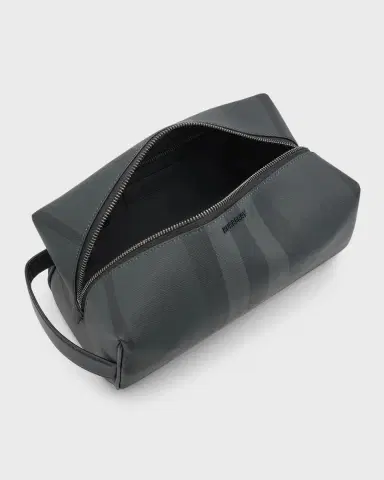 Burberry Men's Charcoal Check Leather Travel Zip Pouch | Thumbnail 4 Burberry Men's Charcoal Check Leather Travel Zip Pouch | Thumbnail 4