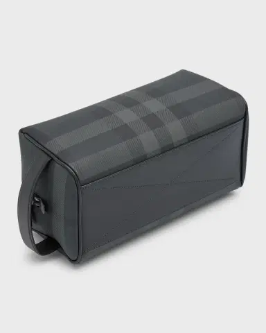 Burberry Men's Charcoal Check Leather Travel Zip Pouch | Thumbnail 5 Burberry Men's Charcoal Check Leather Travel Zip Pouch | Thumbnail 5
