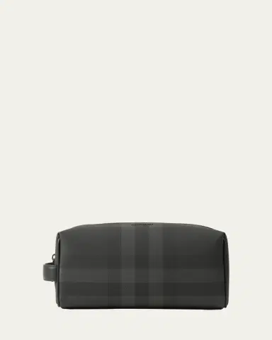 Burberry Men's Charcoal Check Leather Travel Zip Pouch | Thumbnail 6 Burberry Men's Charcoal Check Leather Travel Zip Pouch | Thumbnail 6