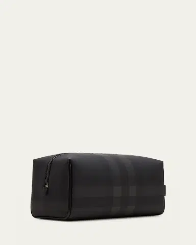 Burberry Men's Charcoal Check Leather Travel Zip Pouch | Thumbnail 8 Burberry Men's Charcoal Check Leather Travel Zip Pouch | Thumbnail 8
