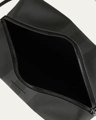 Burberry Men's Charcoal Check Leather Travel Zip Pouch | Thumbnail 9 Burberry Men's Charcoal Check Leather Travel Zip Pouch | Thumbnail 9