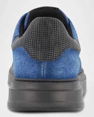 Karl Lagerfeld Paris Men's Karl Head Denim and Leather Low-Top Sneakers | Thumbnail 2 Karl Lagerfeld Paris Men's Karl Head Denim and Leather Low-Top Sneakers | Thumbnail 2