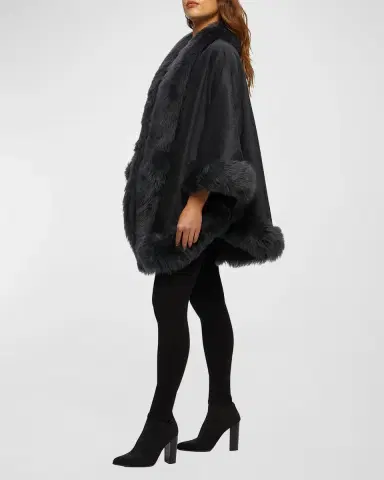 Gorski Cashmere Cape With Toscana Shearling Lamb Trim | Thumbnail 2 Gorski Cashmere Cape With Toscana Shearling Lamb Trim | Thumbnail 2