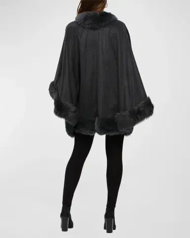 Gorski Cashmere Cape With Toscana Shearling Lamb Trim | Thumbnail 3 Gorski Cashmere Cape With Toscana Shearling Lamb Trim | Thumbnail 3