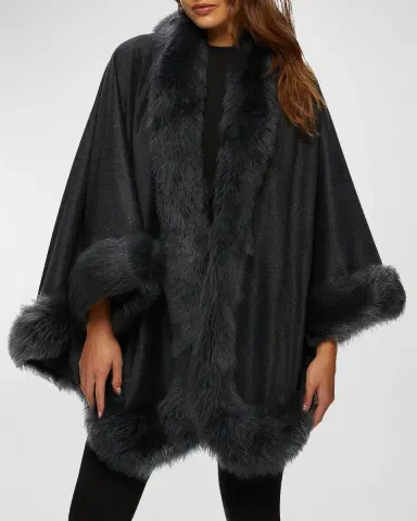 Gorski Cashmere Cape With Toscana Shearling Lamb Trim | Thumbnail 5 Gorski Cashmere Cape With Toscana Shearling Lamb Trim | Thumbnail 5