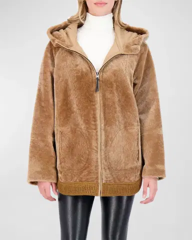 Gorski Reversible Shearling Lamb Zip Parka Jacket With Side Slits | Thumbnail 3 Gorski Reversible Shearling Lamb Zip Parka Jacket With Side Slits | Thumbnail 3