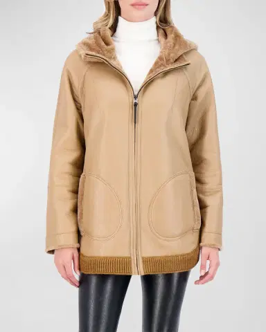 Gorski Reversible Shearling Lamb Zip Parka Jacket With Side Slits | Thumbnail 6 Gorski Reversible Shearling Lamb Zip Parka Jacket With Side Slits | Thumbnail 6