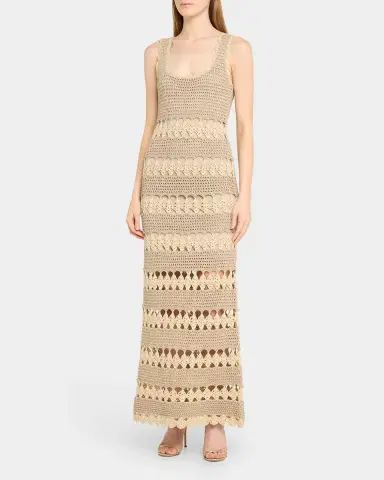 Cara Cara Joan Metallic Crochet Sleeveless Midi Sheath Dress | Thumbnail 3 Cara Cara Joan Metallic Crochet Sleeveless Midi Sheath Dress | Thumbnail 3