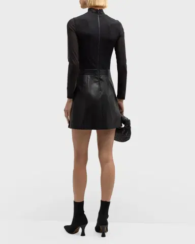 ALICE + OLIVIA Chara Long-Sleeve Vegan Leather Pleated Mini Dress | Thumbnail 6 ALICE + OLIVIA Chara Long-Sleeve Vegan Leather Pleated Mini Dress | Thumbnail 6