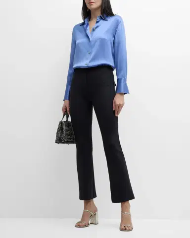 Brandon Maxwell Cropped Flare Neoprene Trousers with Front Crease | Thumbnail 2 Brandon Maxwell Cropped Flare Neoprene Trousers with Front Crease | Thumbnail 2