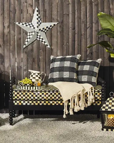 MacKenzie-Childs Spindle Check Outdoor Bench | Thumbnail 1 MacKenzie-Childs Spindle Check Outdoor Bench | Thumbnail 1