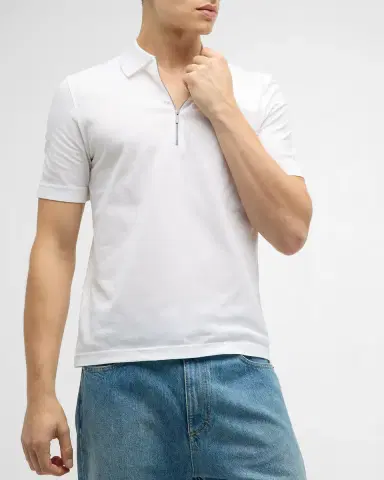 Ferragamo Men's Zip-Front Cotton Polo | Thumbnail 5 Ferragamo Men's Zip-Front Cotton Polo | Thumbnail 5