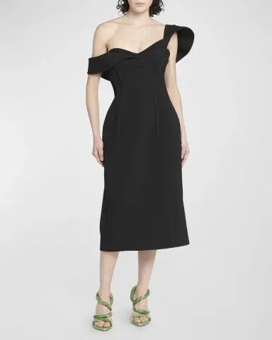 Bottega Veneta Off-The-Shoulder Bonded Wool Tricotine Midi Bustier Dress | Thumbnail 2 Bottega Veneta Off-The-Shoulder Bonded Wool Tricotine Midi Bustier Dress | Thumbnail 2