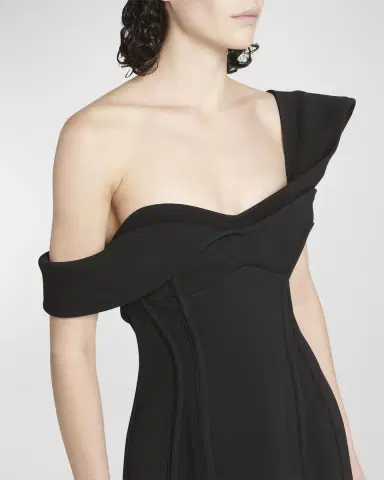 Bottega Veneta Off-The-Shoulder Bonded Wool Tricotine Midi Bustier Dress | Thumbnail 5 Bottega Veneta Off-The-Shoulder Bonded Wool Tricotine Midi Bustier Dress | Thumbnail 5