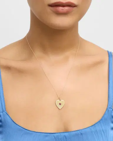 Jennifer Meyer 18K Yellow Gold Heart Pendant Necklace with Pink Tourmaline Center and Diamonds | Thumbnail 2 Jennifer Meyer 18K Yellow Gold Heart Pendant Necklace with Pink Tourmaline Center and Diamonds | Thumbnail 2
