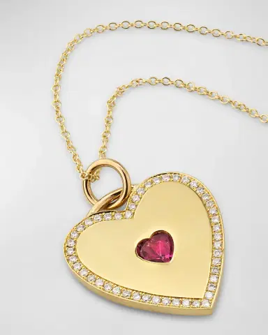 Jennifer Meyer 18K Yellow Gold Heart Pendant Necklace with Pink Tourmaline Center and Diamonds | Thumbnail 3 Jennifer Meyer 18K Yellow Gold Heart Pendant Necklace with Pink Tourmaline Center and Diamonds | Thumbnail 3