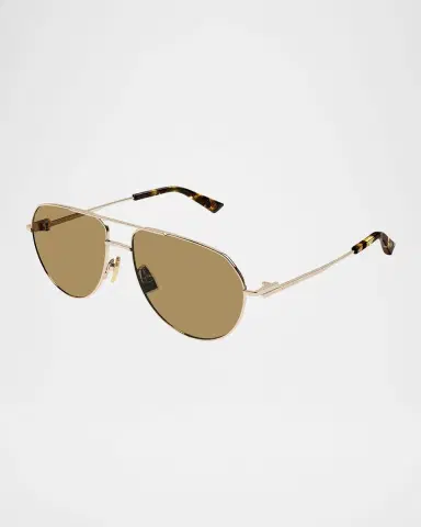 Bottega Veneta Men's Double-Bridge Metal Aviator Sunglasses | Thumbnail 2 Bottega Veneta Men's Double-Bridge Metal Aviator Sunglasses | Thumbnail 2