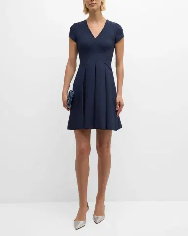 Emporio Armani Emma Pleated V-Neck Mini Dress | Thumbnail 2 Emporio Armani Emma Pleated V-Neck Mini Dress | Thumbnail 2