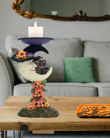 Katherine 's Collection Jacks and Cats Moon Pillar Candle Holder | Thumbnail 3 Katherine 's Collection Jacks and Cats Moon Pillar Candle Holder | Thumbnail 3
