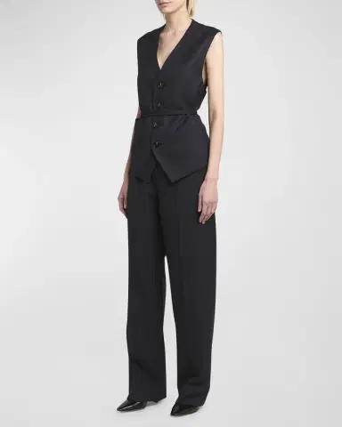 Bottega Veneta Subtle Striped Wool Gilet with Tie Waist | Thumbnail 2 Bottega Veneta Subtle Striped Wool Gilet with Tie Waist | Thumbnail 2