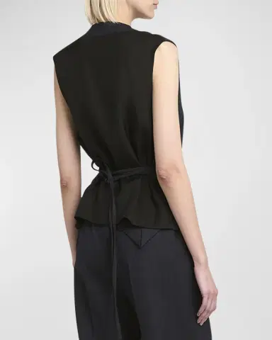 Bottega Veneta Subtle Striped Wool Gilet with Tie Waist | Thumbnail 3 Bottega Veneta Subtle Striped Wool Gilet with Tie Waist | Thumbnail 3