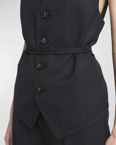 Bottega Veneta Subtle Striped Wool Gilet with Tie Waist | Thumbnail 5 Bottega Veneta Subtle Striped Wool Gilet with Tie Waist | Thumbnail 5