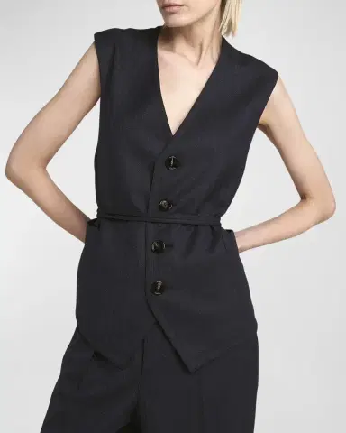 Bottega Veneta Subtle Striped Wool Gilet with Tie Waist | Thumbnail 7 Bottega Veneta Subtle Striped Wool Gilet with Tie Waist | Thumbnail 7