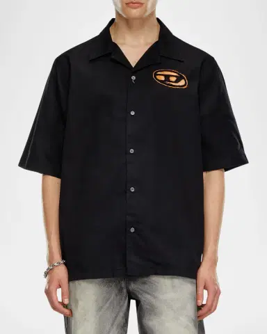 Diesel Men's S-Stan Bleach D-Logo Camp Shirt | Thumbnail 4 Diesel Men's S-Stan Bleach D-Logo Camp Shirt | Thumbnail 4