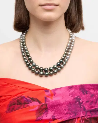 Belpearl 18K White Gold 9-13.5mm Tahitian and South Sea Pearl 2 Row Necklace with Diamond Clasp | Thumbnail 2 Belpearl 18K White Gold 9-13.5mm Tahitian and South Sea Pearl 2 Row Necklace with Diamond Clasp | Thumbnail 2