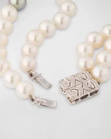 Belpearl 18K White Gold 9-13.5mm Tahitian and South Sea Pearl 2 Row Necklace with Diamond Clasp | Thumbnail 4 Belpearl 18K White Gold 9-13.5mm Tahitian and South Sea Pearl 2 Row Necklace with Diamond Clasp | Thumbnail 4