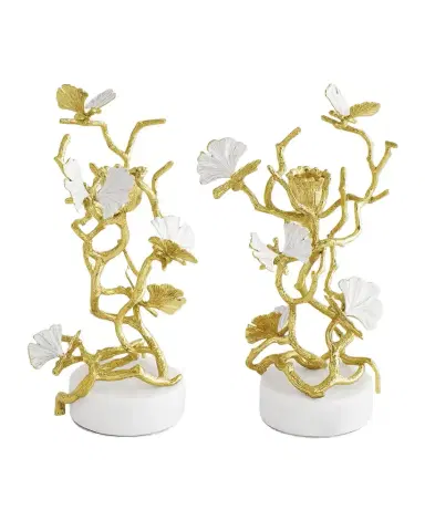 Michael Aram Butterfly Ginkgo White & Gold Candleholders, Set of 2 | Thumbnail 1 Michael Aram Butterfly Ginkgo White & Gold Candleholders, Set of 2 | Thumbnail 1