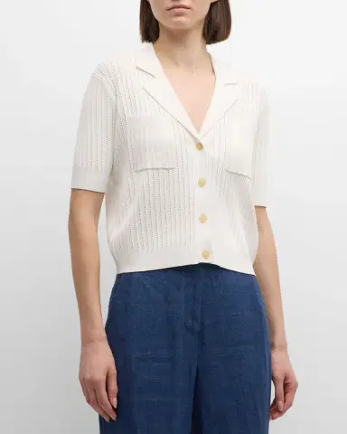 Argent Ribbed Pointelle-Knit Button-Down Shirt | Thumbnail 4 Argent Ribbed Pointelle-Knit Button-Down Shirt | Thumbnail 4