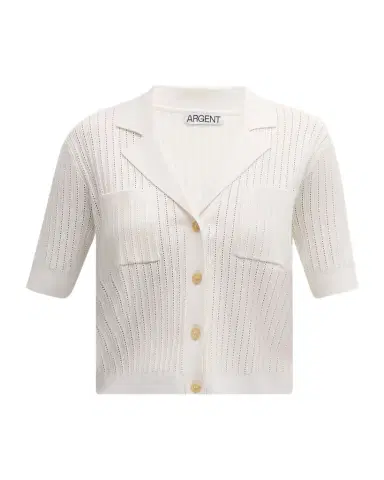 Argent Ribbed Pointelle-Knit Button-Down Shirt | Thumbnail 1 Argent Ribbed Pointelle-Knit Button-Down Shirt | Thumbnail 1