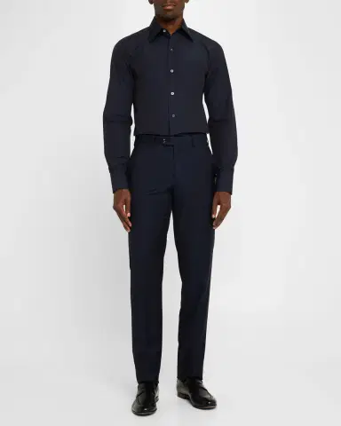 Giorgio Armani Men's Flat-Front Twill Trousers | Thumbnail 2 Giorgio Armani Men's Flat-Front Twill Trousers | Thumbnail 2