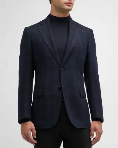 Brioni Men's Wool-Cashmere Windowpane Sport Coat | Thumbnail 4 Brioni Men's Wool-Cashmere Windowpane Sport Coat | Thumbnail 4