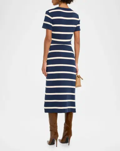 Tanya Taylor Cody Twisted-Waist Short-Sleeve Striped Midi Dress | Thumbnail 2 Tanya Taylor Cody Twisted-Waist Short-Sleeve Striped Midi Dress | Thumbnail 2