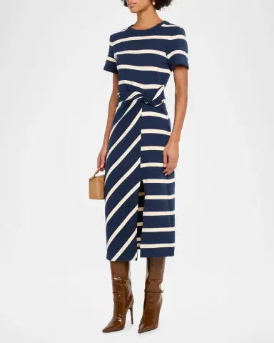 Tanya Taylor Cody Twisted-Waist Short-Sleeve Striped Midi Dress | Thumbnail 3 Tanya Taylor Cody Twisted-Waist Short-Sleeve Striped Midi Dress | Thumbnail 3