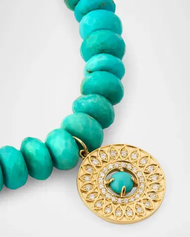 Sydney Evan Turquoise Bead Bracelet with Diamond Marquise Eye Open Wheel Charm | Thumbnail 3 Sydney Evan Turquoise Bead Bracelet with Diamond Marquise Eye Open Wheel Charm | Thumbnail 3