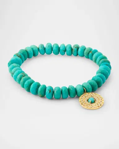 Sydney Evan Turquoise Bead Bracelet with Diamond Marquise Eye Open Wheel Charm | Thumbnail 4 Sydney Evan Turquoise Bead Bracelet with Diamond Marquise Eye Open Wheel Charm | Thumbnail 4