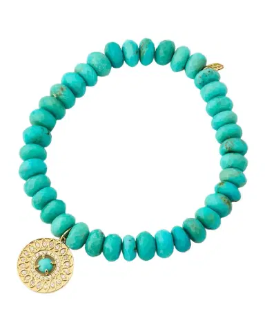Sydney Evan Turquoise Bead Bracelet with Diamond Marquise Eye Open Wheel Charm | Thumbnail 1 Sydney Evan Turquoise Bead Bracelet with Diamond Marquise Eye Open Wheel Charm | Thumbnail 1