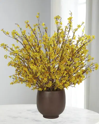 NDI Forsythia 53" Faux Shrubbery in Concrete Pot | Thumbnail 1 NDI Forsythia 53" Faux Shrubbery in Concrete Pot | Thumbnail 1
