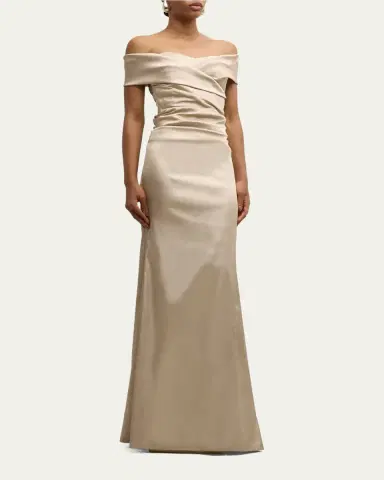 Rickie Freeman for Teri Jon Pleated Off-Shoulder Satin Column Gown | Thumbnail 7 Rickie Freeman for Teri Jon Pleated Off-Shoulder Satin Column Gown | Thumbnail 7