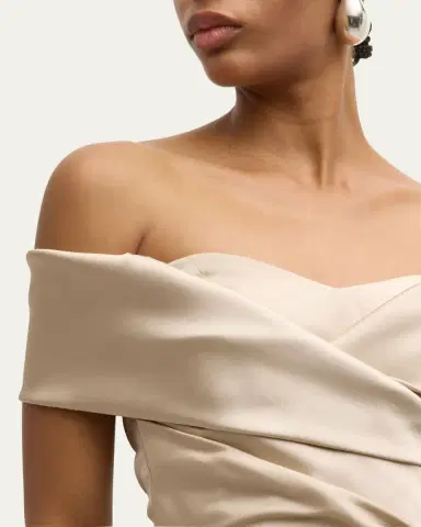 Rickie Freeman for Teri Jon Pleated Off-Shoulder Satin Column Gown | Thumbnail 9 Rickie Freeman for Teri Jon Pleated Off-Shoulder Satin Column Gown | Thumbnail 9
