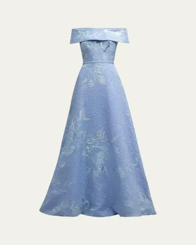 Rickie Freeman for Teri Jon Off-Shoulder Metallic Flower Jacquard Gown | Thumbnail 7 Rickie Freeman for Teri Jon Off-Shoulder Metallic Flower Jacquard Gown | Thumbnail 7