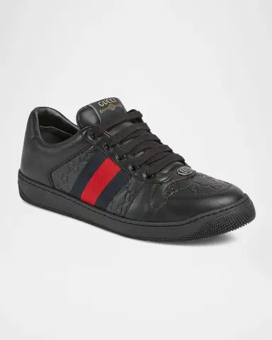 Gucci Men's GG Embossed Leather Low-Top Sneakers | Thumbnail 2 Gucci Men's GG Embossed Leather Low-Top Sneakers | Thumbnail 2