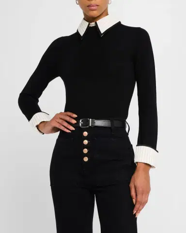 ALICE + OLIVIA Porla Pinstripe Collared Sweater | Thumbnail 4 ALICE + OLIVIA Porla Pinstripe Collared Sweater | Thumbnail 4