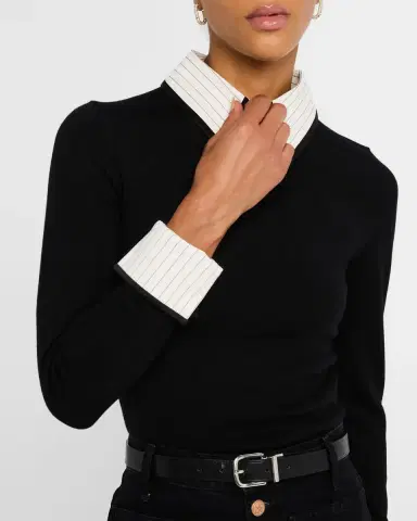 ALICE + OLIVIA Porla Pinstripe Collared Sweater | Thumbnail 5 ALICE + OLIVIA Porla Pinstripe Collared Sweater | Thumbnail 5